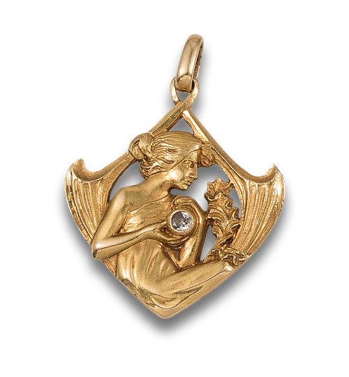 COLGANTE ART NOUVEAU DE ORO AMARILLO Y DETALLE DE DIAMANTE