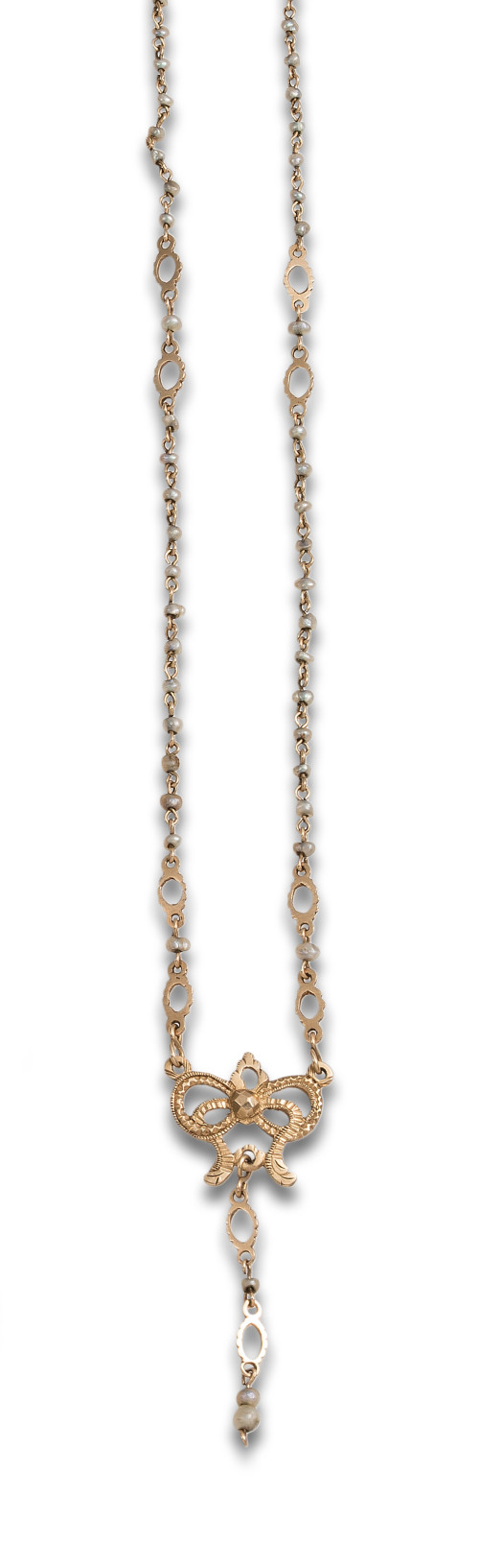 SAUTOIR ANTIGUO DE ORO AMARILLO Y PERLITAS DE ALJÓFAR