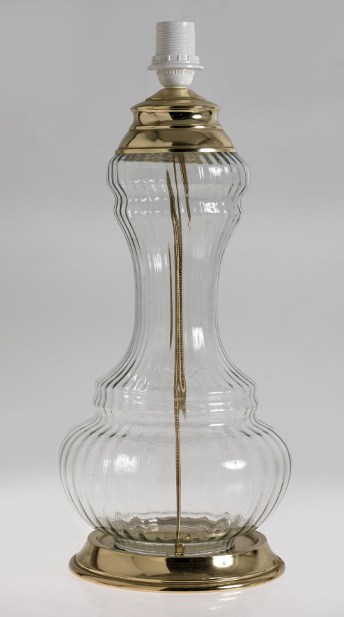 Lámpara de mesa de cristal y metal dorado, S.XX