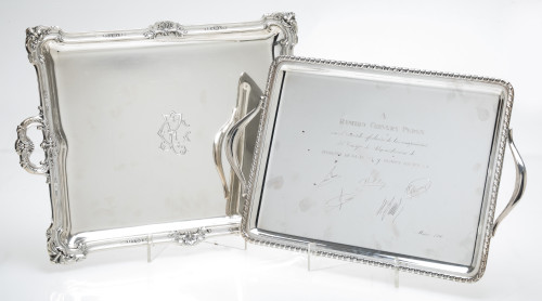 Bandeja con asas de plata Sterling, ley 925, S. XX