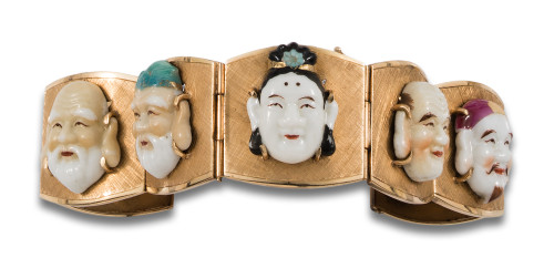 PULSERA, AÑOS 70, DE PORCELANA TOSHIKANE Y ORO AMARILLO 