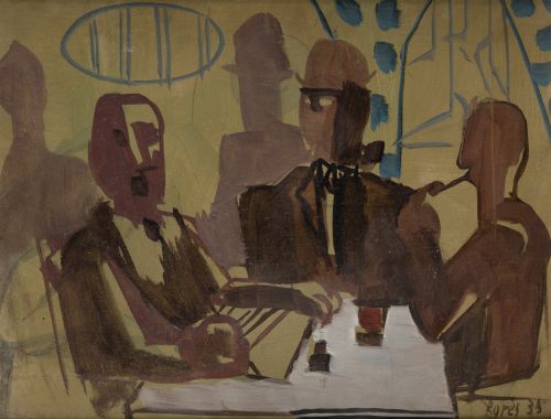 FRANCISCO BORES, "Les Fumeurs", 1935, Óleo sobre cartón