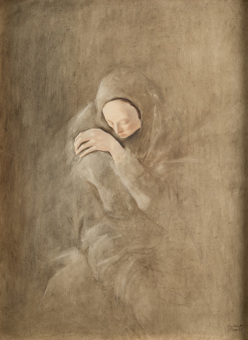 MONTSERRAT  GUDIOL COROMINAS, "Dona aseguda", 1970, Óleo so