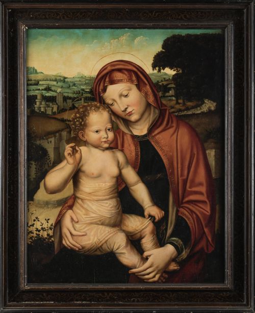 ANÓNIMO S. XIX, "Virgen con el Niño", Óleo sobre tabla.