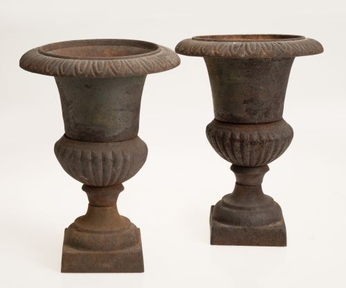 Pair of decorative patinated iron cups, 20th century