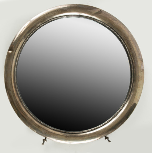 Espejo circular de tocador con marco de plata contrastada l