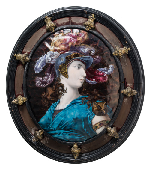 "Minerva", tondo de esmalte de Limoges, Francia, S.XIX