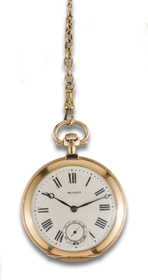 RELOJ DE BOLSILLO LEPINE MOVADO CON LEONTINA EN ORO