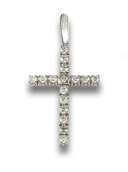 CRUZ COLGANTE DE DIAMANTES, EN ORO BLANCO