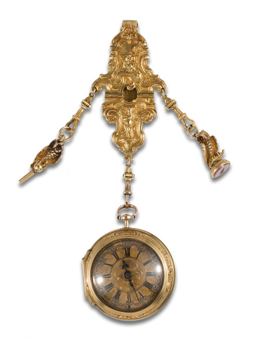 RELOJ DE BOLSILLO CATALINO INGLES CON CHATELAINE, EN ORO AM