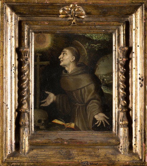 ANÓNIMO S. XVII, "San Bernardino de Siena", Óleo sobre cobre