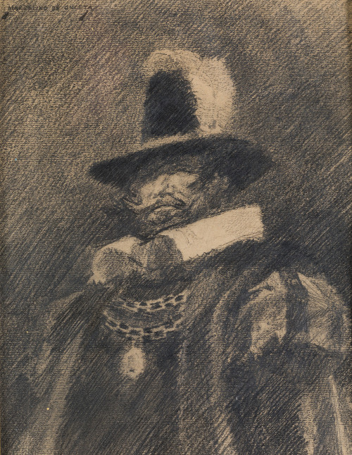 MARCELINO DE UNCETA, "Caballero" , Carboncillo sobre papel