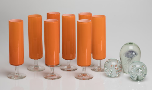 Ocho copas de cristal, posiblemente Murano, c.1960