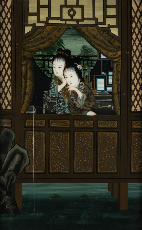 ESCUELA CHINA, "Geishas en escenas de interior", Pareja de