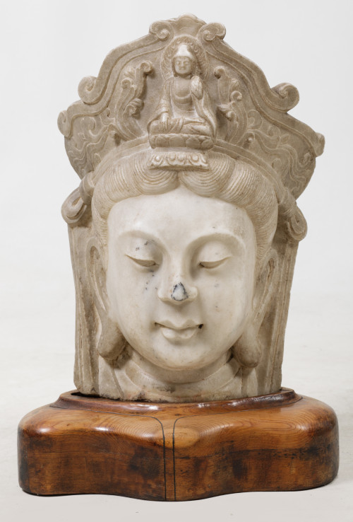 "Cabeza de Guanyin", escultura de mármol tallado, Asia, S.