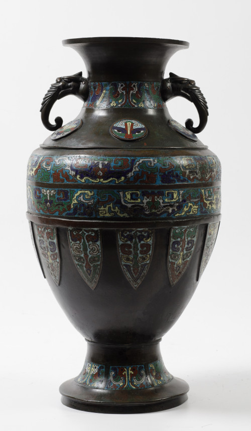 Patinated bronze and cloisonneenamel vase, Japan, 20th cent