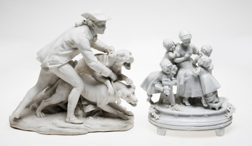 "Dogman and hounds", biscuit group, Sèvres, early 20th