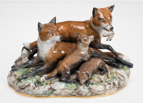 "Family of foxes", porcelain group, Meissen, c.1900