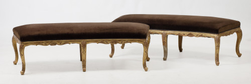 Pair of curved Louis XV style benches, possibly Herraiz, Sp