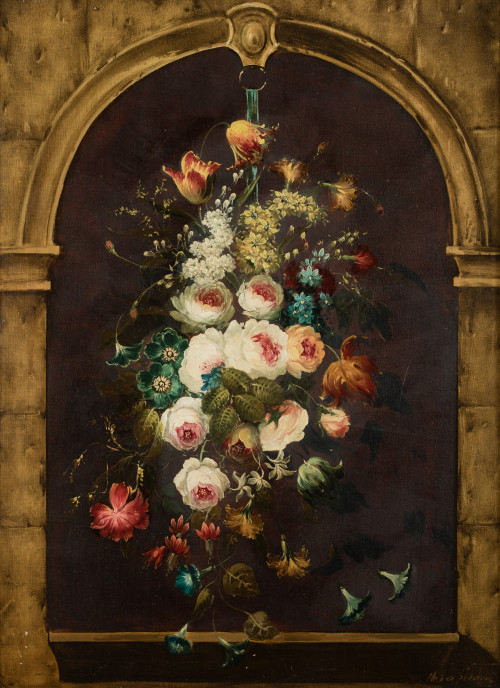 MIGUEL LAPIEDRA BLASCO, "Guirnalda de flores en hornacina",