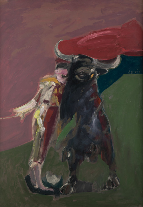 JOSE DIAZ, “Pase de pecho”, Óleo sobre madera