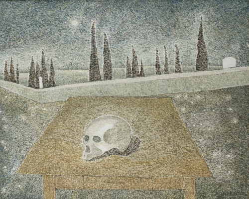 CRISTINO DE VERA REYES, "mesa con craneao y cementerio", 19