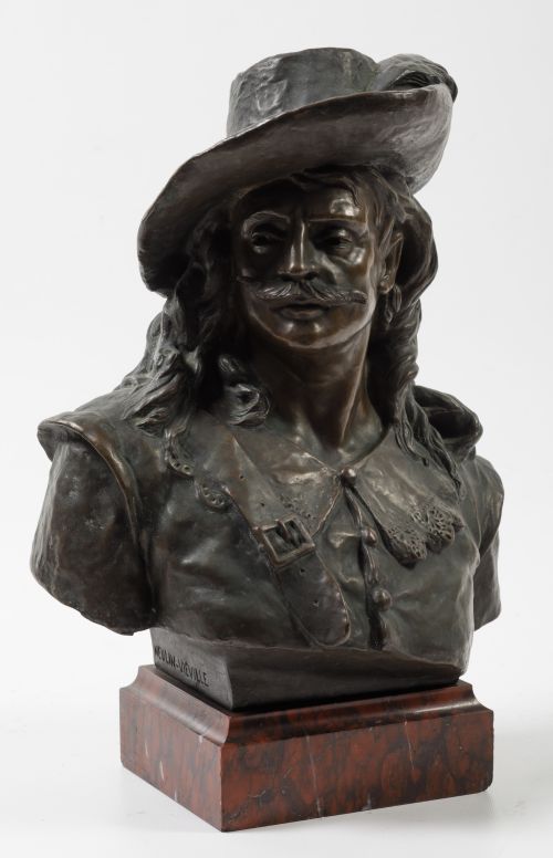 ESCUELA FRANCESA, "Mosquetero", Escultura de bronce patinad