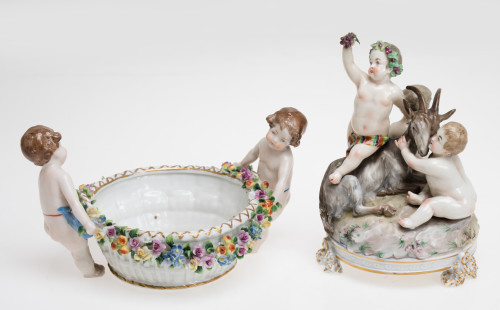 Enameled porcelain centerpiece, Sitzendorf factory, Germany