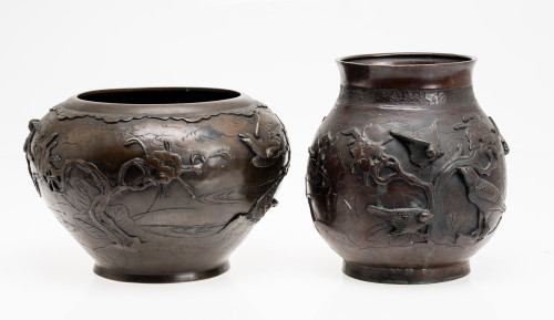 Circular bronze vase, Meiji period, Japan, c. 1900