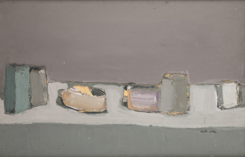 JOSE DIAZ, "Bodegón con bandeja", Óleo sobre tablex