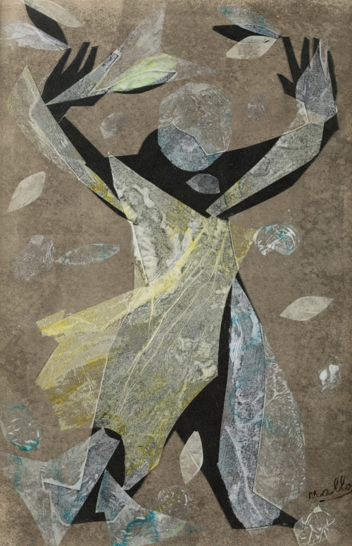 CRISTINO MALLO, "Figura con hojas", Collage sobre cartón