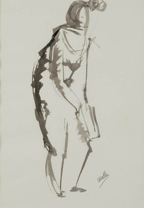 CRISTINO MALLO, "Figura inclinada", 1971, Tinta sobre papel