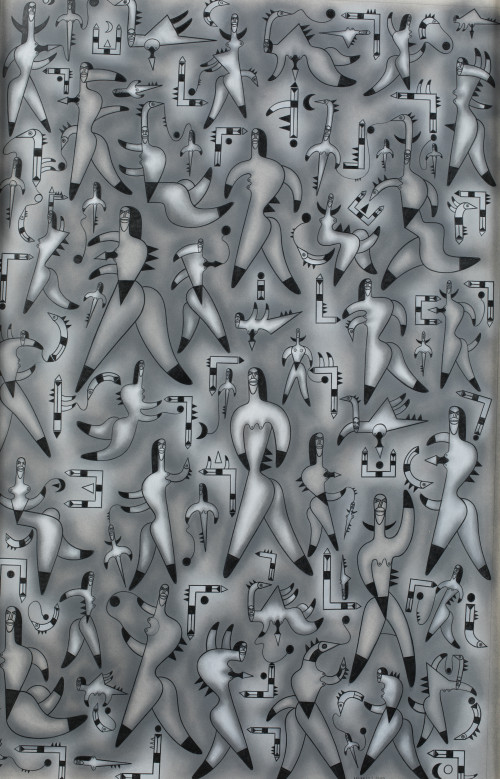 ANTONIO MOYA, "Figuras", 1982, Técnica mixta sobre papel