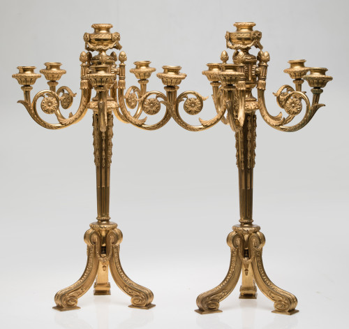 Pair of French candelabras, with six lights, in gilt bronze
