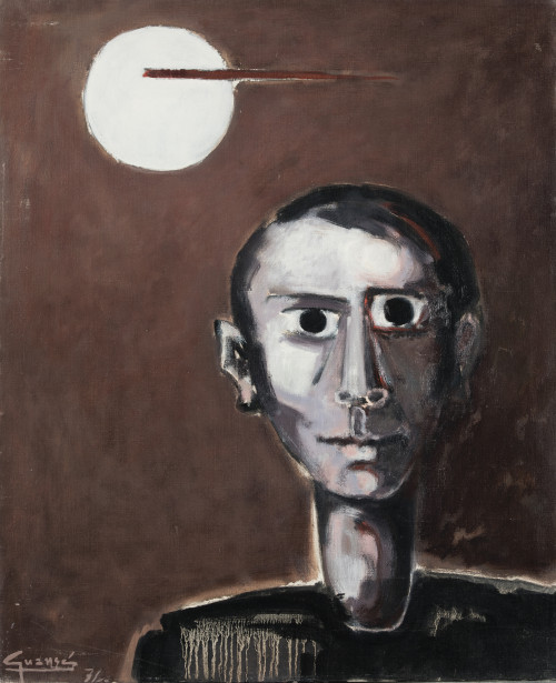 ANTONIO GUANSÉ, "Homme et lune", 1971, Óleo sobre lienzo