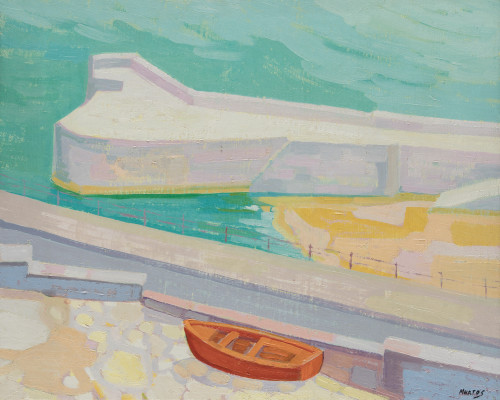MANUEL  MARTOS, "Espigón del Puerto de Algorta", Óleo sobre