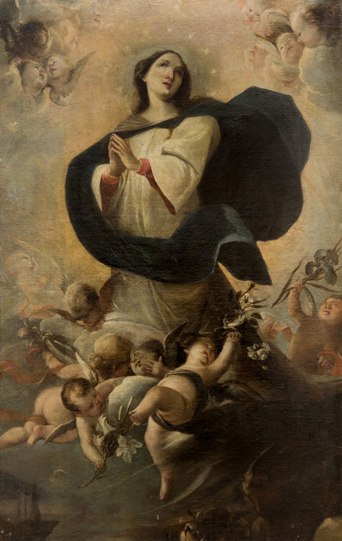 ESCUELA MADRILEÑA, "Inmaculada Concepción", Óleo sobre lien