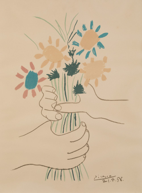 PABLO RUIZ PICASSO (DESPUES), "Ramo de flores", Litografía