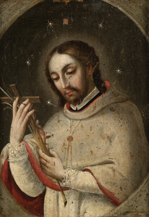 ESCUELA VIRREINAL , "San Juan Nepomuceno", Óleo sobre cobre