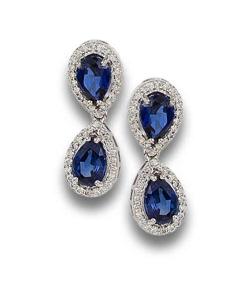 DOUBLE ROSETTE EARRINGS WITH DIAMONDS AND SAPPHIRES, IN WHI