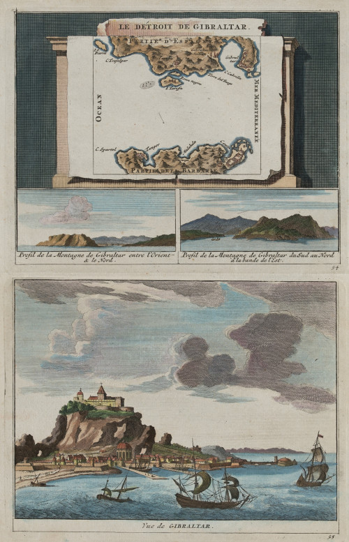 PIETER VAN DER AA, "El Estrecho de Gibraltar y tres vistas"