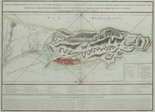JEAN LATTRÉ, "Gibraltar: Plano de la montaña, ciudad y puer