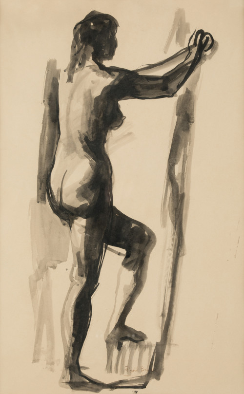 PEDRO BUENO VILLAREJO, "Desnudo femenino", Tintas sobre pap