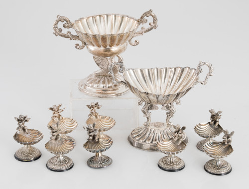 Two centerpieces and eight hallmarked Spanish silver table