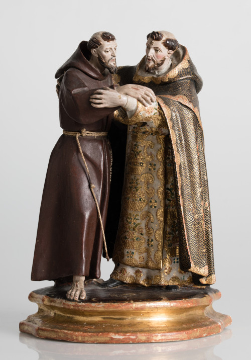 ESCUELA SEVILLANA , "El abrazo de san Francisco y santo Dom