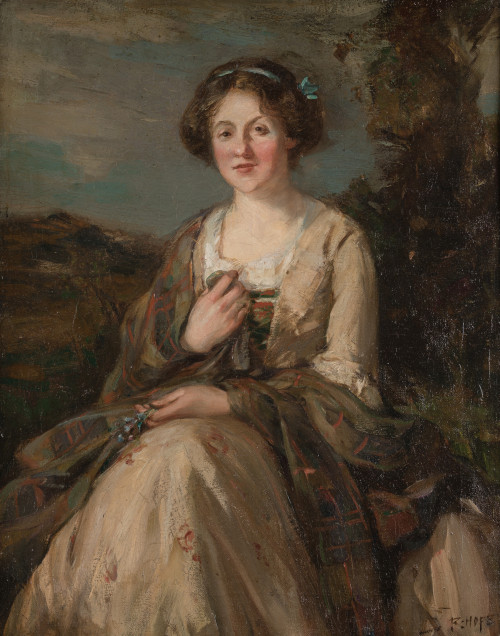 ROBERT HOPE, "Retrato de dama", Óleo sobre lienzo