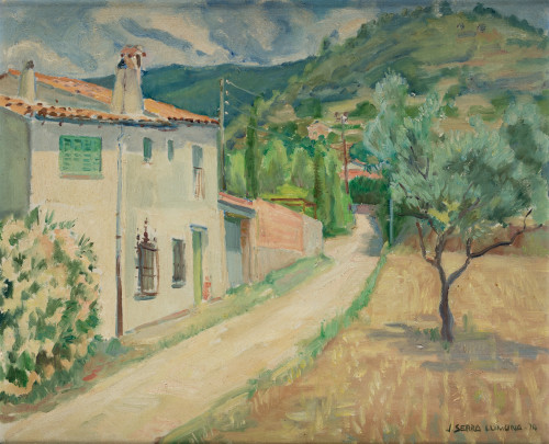 JOSE SERRA LLIMONA, "Calle de pueblo", 1974, Óleo sobre lie