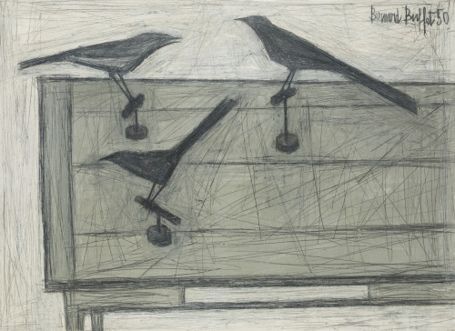 BERNARD BUFFET, "Les trois merles noirs", 1950, Óleo sobre