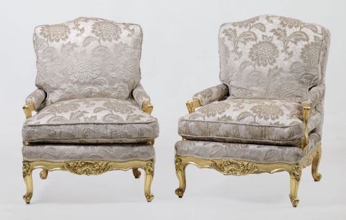 Pair of Louis XV style "queen" armchairs, France, 20th cent