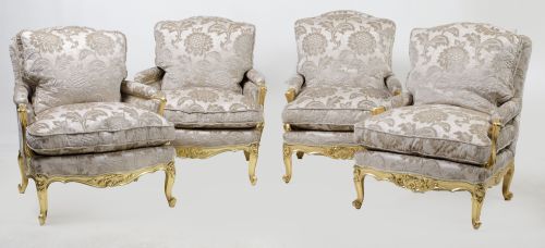 Pair of Louis XV style "queen" armchairs, France, 20th cent